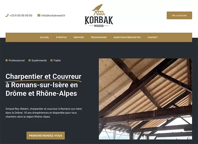 Exemple de création de site internet pour artisan avec formation en Île-de-France - Formule ACCESS - Korbak Wood